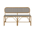 Banc en rotin tissé à rayures noires et blanches avec dossier haut
