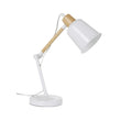 Lampe de table moderne avec bras articulé en bois et abat-jour blanc